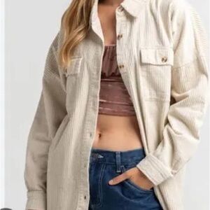 Women’s RSQ Cream Corduroy Button-Down Shirt Jacket – Size M